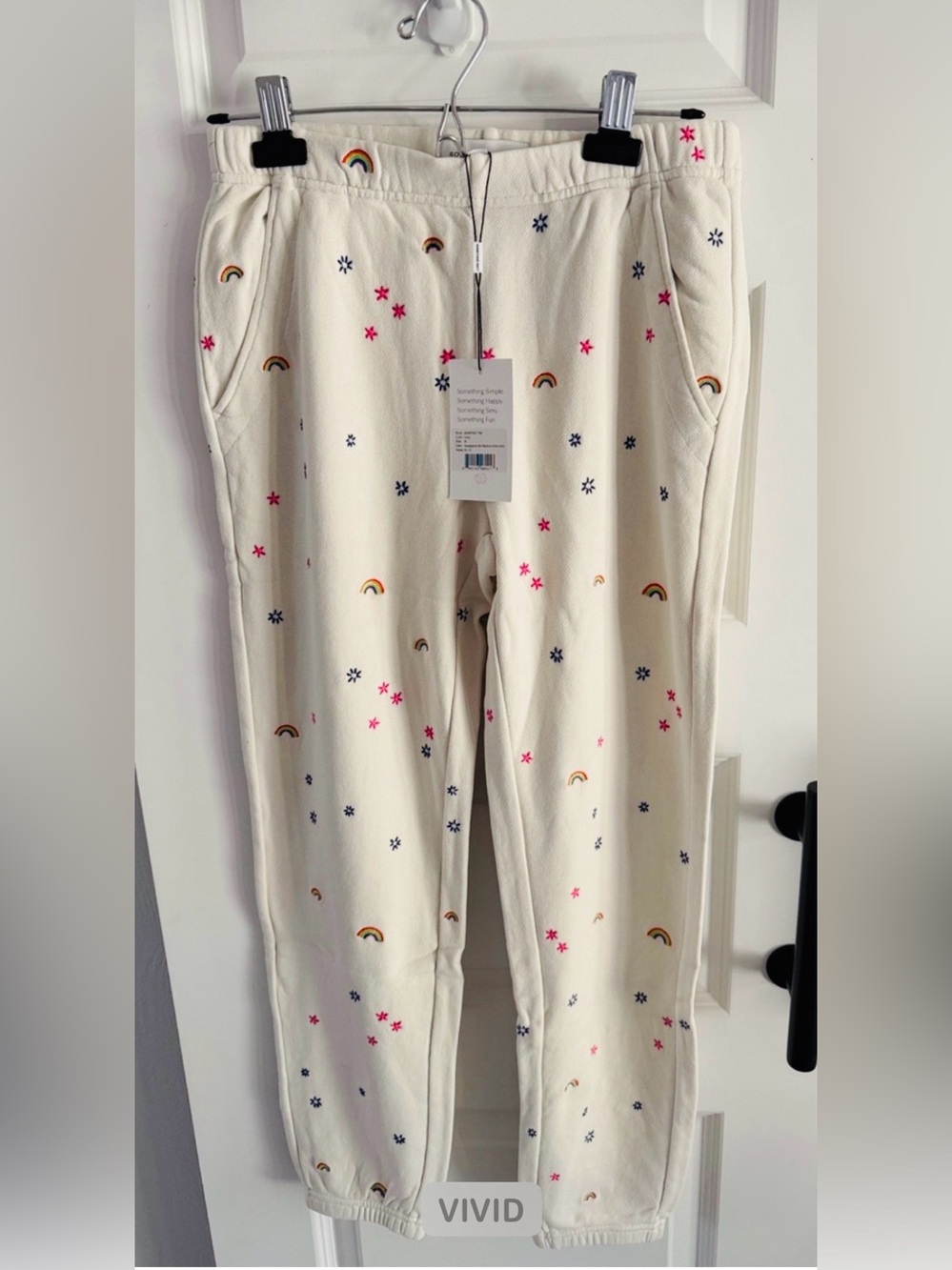 Something Navy Women’s Ivory Rainbow embroidered jogger sweatpants